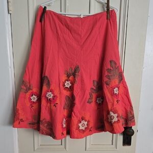 Floral Embroidered Coral Skirt